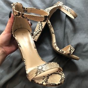 Snakeskin print sandal heels